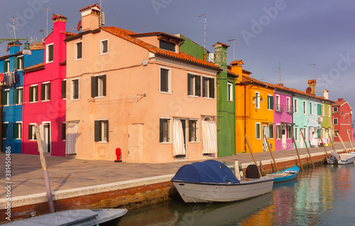 Facades of traditional old houses on the island of Burano.
