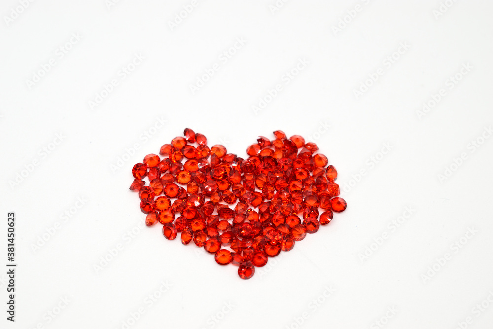 Red heart. Bugle, close-up, white background.