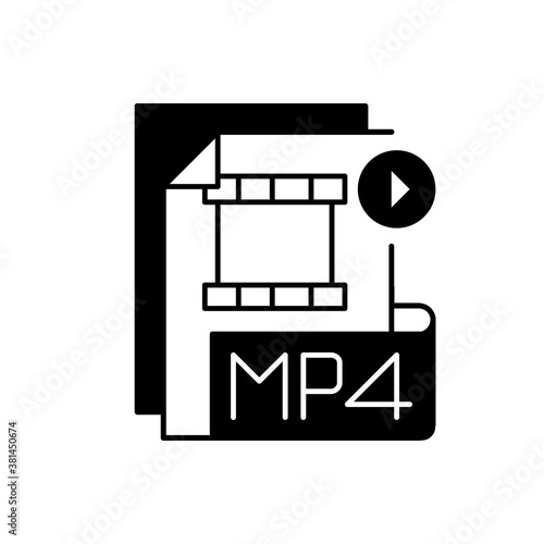 MP4 file black linear icon. Digital multimedia container format. Video, audio and text storing. MPEG-4. High quality video. Outline symbol on white space. Vector isolated illustration
