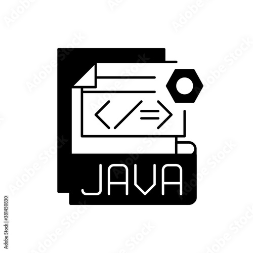 JAVA file black linear icon. Source code file. Java programming language. Filename extension. Lossless data compression, archiving. Outline symbol on white space. Vector isolated illustration