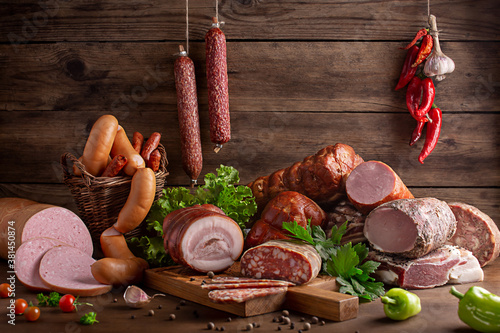 
smoked meats and sausages in assortment
