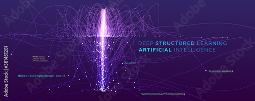 Quantum computing, deep learning artificial intelligence, signal cryptography infographic vector illustrations. Big data algorithms visualization for business, science presentations, posters, covers