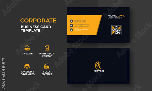 Corporate stylish abstract yellow business card design template