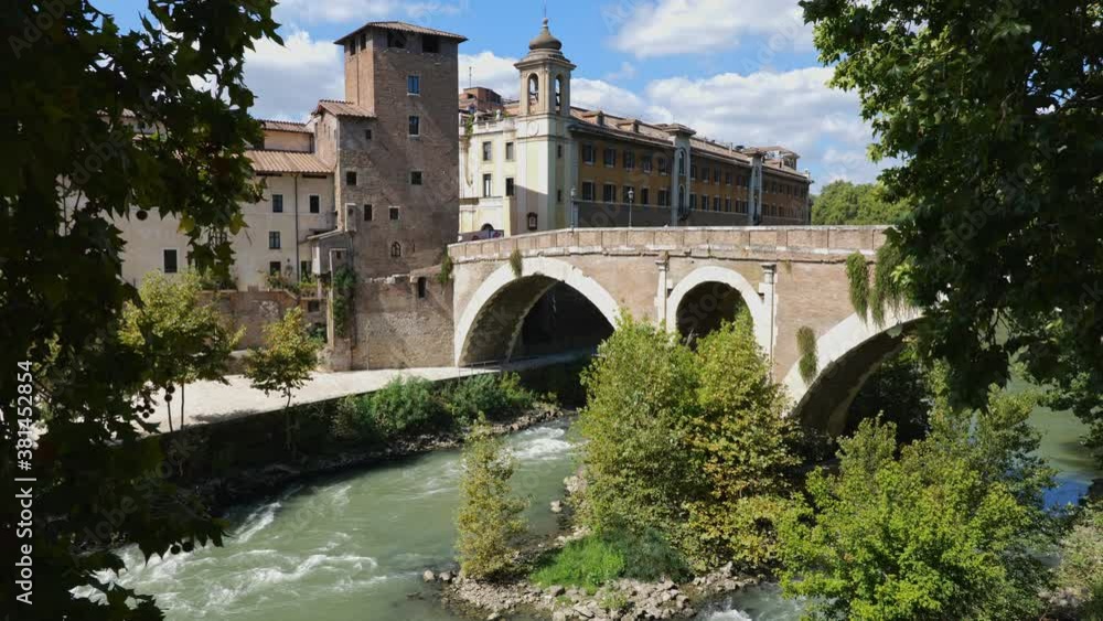 Pons Fabricius (Italian: Ponte Fabricio) over Tiber river, the oldest Roman bridge in Rome, Italy, Built in 62 BC. Pons Fabricius (Italian: Ponte Fabricio) over Tiber river, the oldest Roman bridge in Rome, Italy, Built in 62 BC.