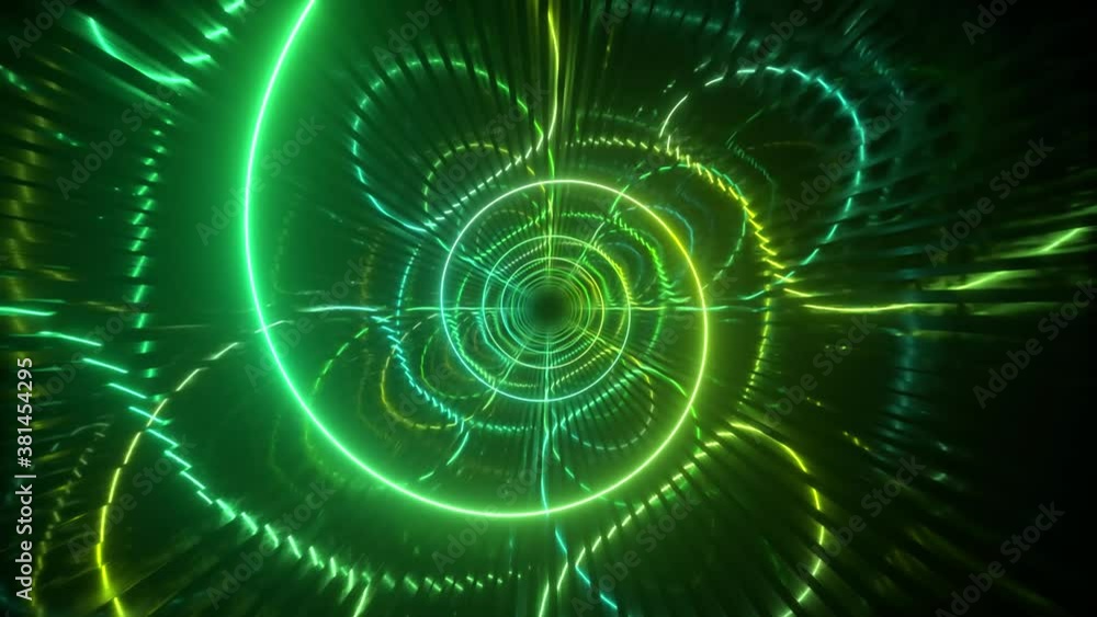 Gradient neon spiral metal tunnel background. Endless flight forward. Modern neon lighting. Seamless loop 3d render Gradient neon spiral metal tunnel background. Endless flight forward. Modern neon lighting. Seamless loop 3d render