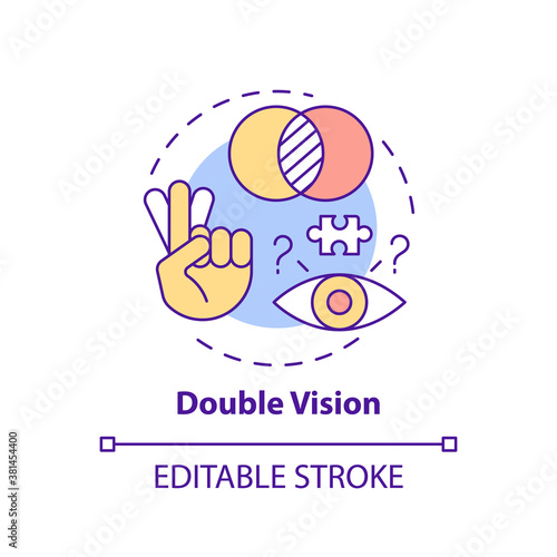 Double vision concept icon. Eyesight trouble. Problem with eyes. Symptom of disorder. Brain health idea thin line illustration. Vector isolated outline RGB color drawing. Editable stroke