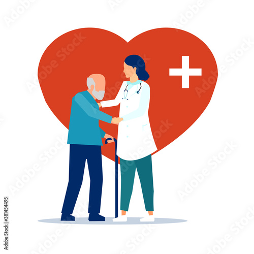 Vector of a female doctor taking care of a senior patient
