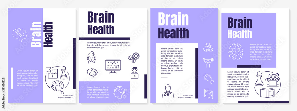 Brain health brochure template. Modern healthcare service, neuroscience flyer, booklet, leaflet print, cover design with linear icons. Vector layouts for magazines, annual reports, advertising posters