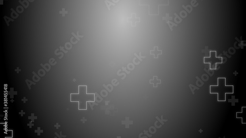 Medical health cross neon light shapes pattern on black background.
