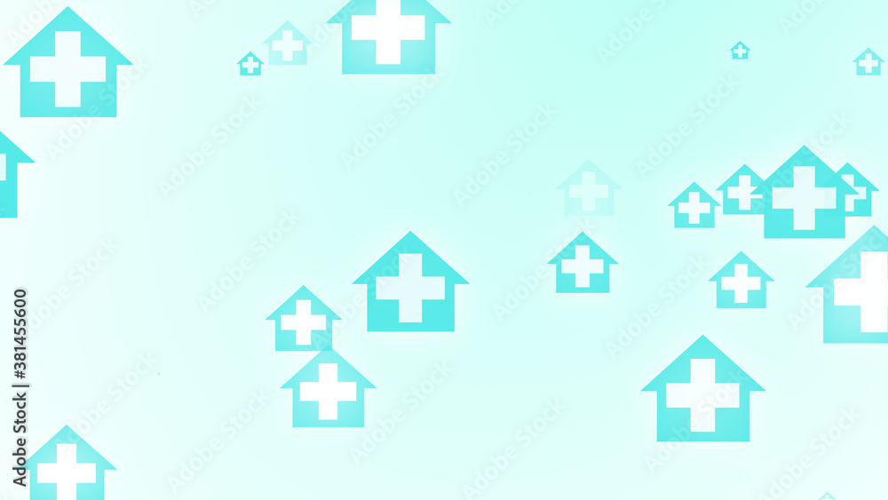Medical health blue green cross on home pattern background. Abstract banners with prevent virus infection and healthcare stay home concept. Medical health blue green cross on home pattern background. Abstract banners with prevent virus infection and healthcare stay home concept.
