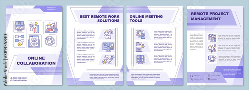 Online collaboration brochure template. Best remote work solutions. Flyer, booklet, leaflet print, cover design with linear icons. Vector layouts for magazines, annual reports, advertising posters