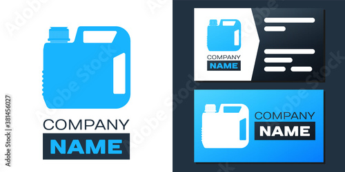 Logotype Plastic canister for motor machine oil icon isolated on white background. Oil gallon. Oil change service and repair. Engine oil sign. Logo design template element. Vector.