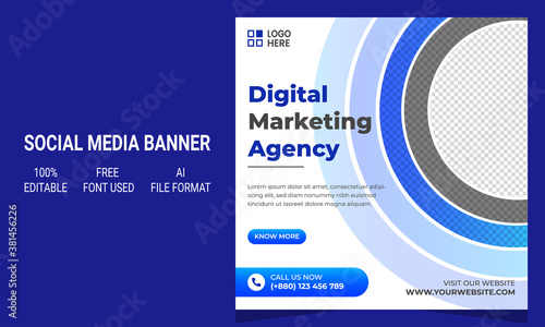Modern abstract creative corporate digital marketing agency promotional social media banner post template design layout with graphic elements. Instagram post banner. Vector template.