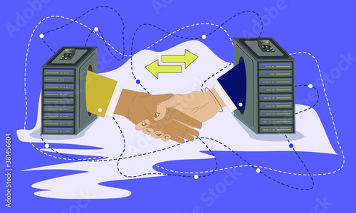 data server, data mining and big storage, management and cloud maintenance vector illustration