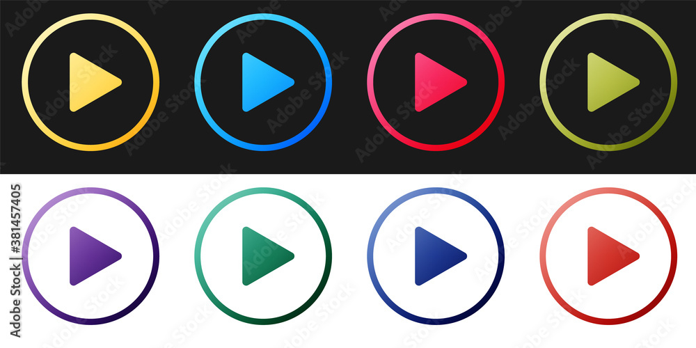 Set Play icon isolated on black and white background. Vector. Set Play icon isolated on black and white background. Vector.