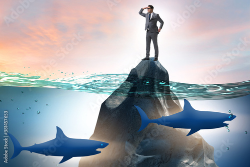 Obraz na plátně Businessman desperate on desert island in business concept