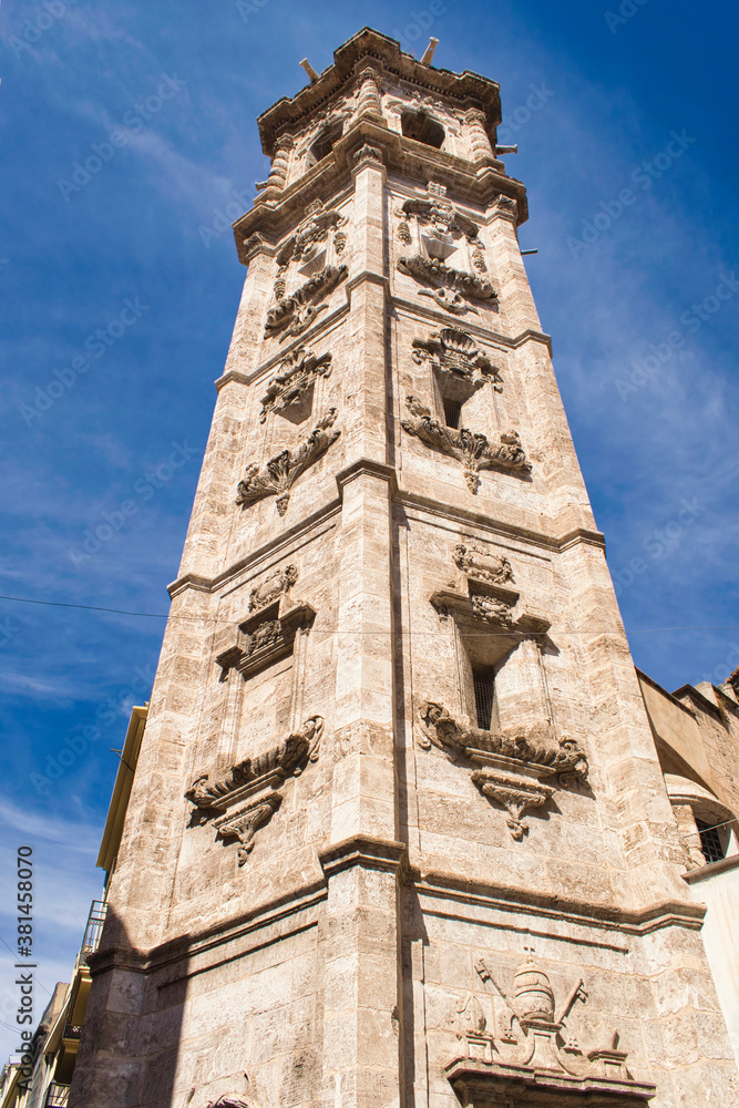 Perspective of the tower of Santa Catalina Martir in Valencia