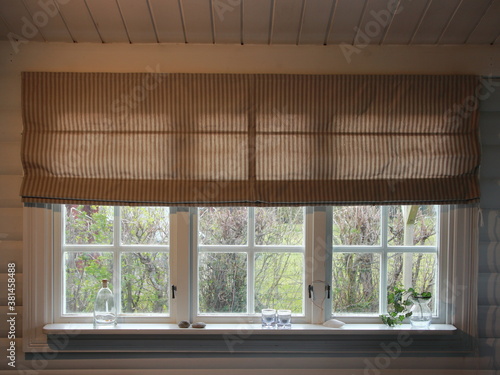 Vintage Three Part White Window with Curtain