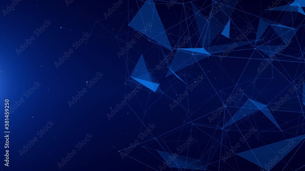 Connected blue plexus lines and dots move along the right side of the frame in a seamless loop with negative space for text.