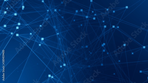 Abstract blue polygon tech network with connect technology background. Abstract dots and lines texture background. 3d rendering.