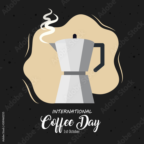 international coffee day poster, 1 october, with moka pot vector illustration design