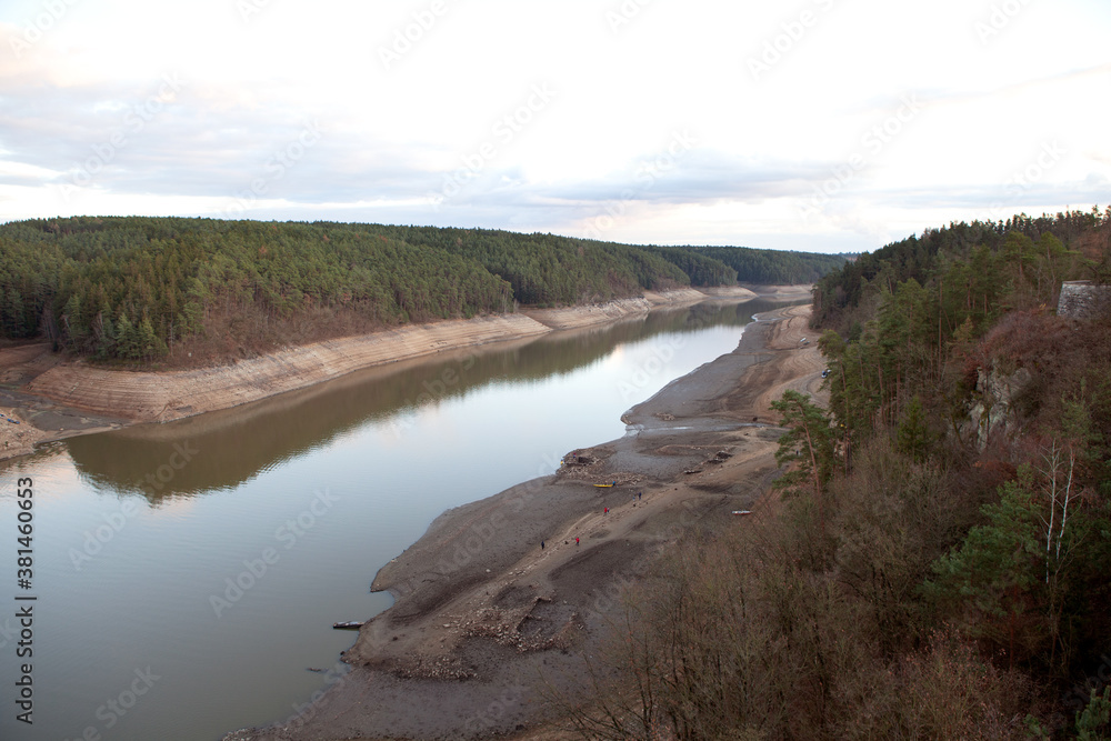 Driest season in Europe. Lake without water. The low surface on the river. 