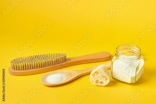 Zero waste cleaner concept yellow background eco cleaning
