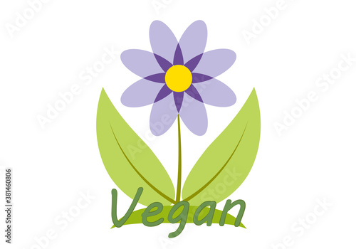 Logo de vegano de unas hojas con una flor morada.