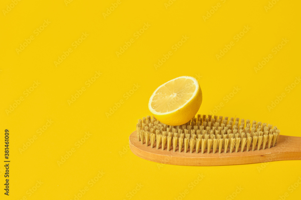 Zero waste cleaner concept yellow background eco cleaning Zero waste cleaner concept yellow background eco cleaning