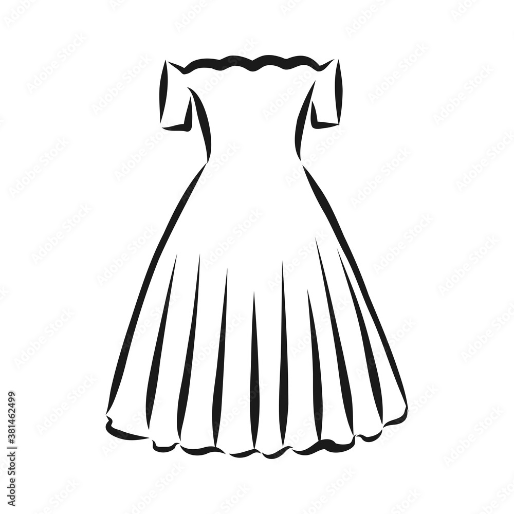 women's dresses. Hand drawn vector illustration. Black outline drawing isolated on white background women's dress, vector sketch illustration women's dresses. Hand drawn vector illustration. Black outline drawing isolated on white background women's dress, vector sketch illustration
