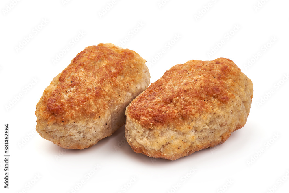 Homemade fish cutlets, isolated on white background Homemade fish cutlets, isolated on white background