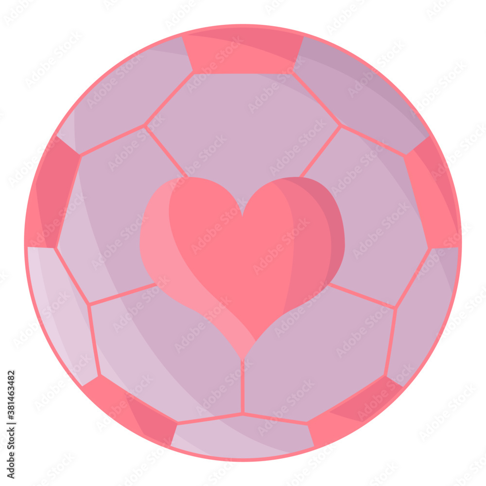 Soccer ball and heart in center illustration. Pink soccer ball with