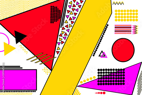 Colorful abstract vector pattern background. Geometric pop art colors geometric shapes with empty copy space, creative graphic design vector with yellow, white and purple colour pattern