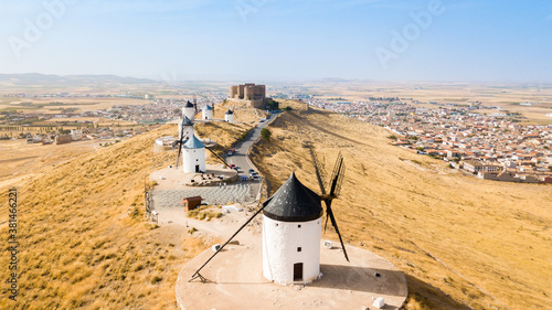 amazing view of consuegra famous windmills. Spain