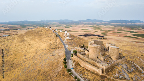 amazing view of consuegra famous windmills. Spain