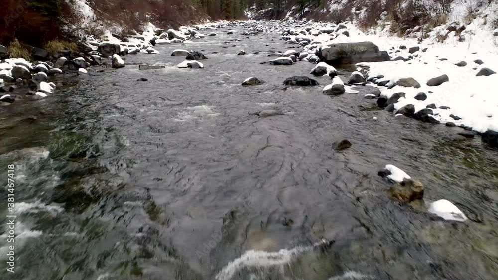 Payette River upstream with just little snow drone 4k Payette River upstream with just little snow drone 4k