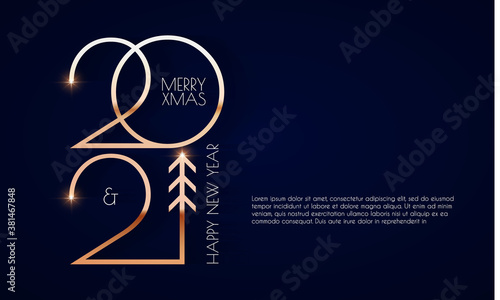 Happy new 2021 year Elegant gold text with light. Minimalistic text template