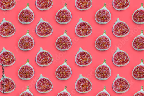 Sweet figs on a pink background. Fruit pattern