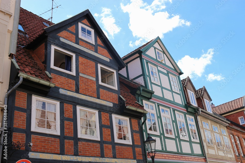 Beautiful old, timbered houses in the historic town of Celle, located by the Lüneburg Heath. The oldest historic house dates in 1526. North Germany, Europe. Beautiful old, timbered houses in the historic town of Celle, located by the Lüneburg Heath. The oldest historic house dates in 1526. North Germany, Europe.
