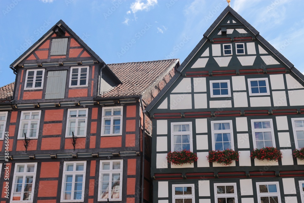 Beautiful old, timbered houses in the historic town of Celle, located by the Lüneburg Heath. The oldest historic house dates in 1526. North Germany, Europe. Beautiful old, timbered houses in the historic town of Celle, located by the Lüneburg Heath. The oldest historic house dates in 1526. North Germany, Europe.