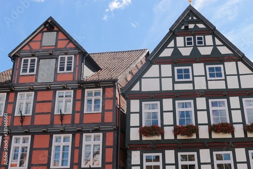 Beautiful old, timbered houses in the historic town of Celle, located by the Lüneburg Heath. The oldest historic house dates in 1526. North Germany, Europe.