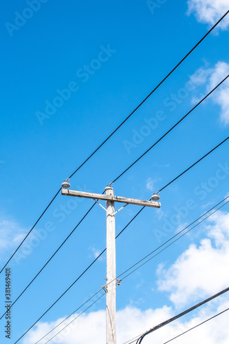 power lines on a blue sky