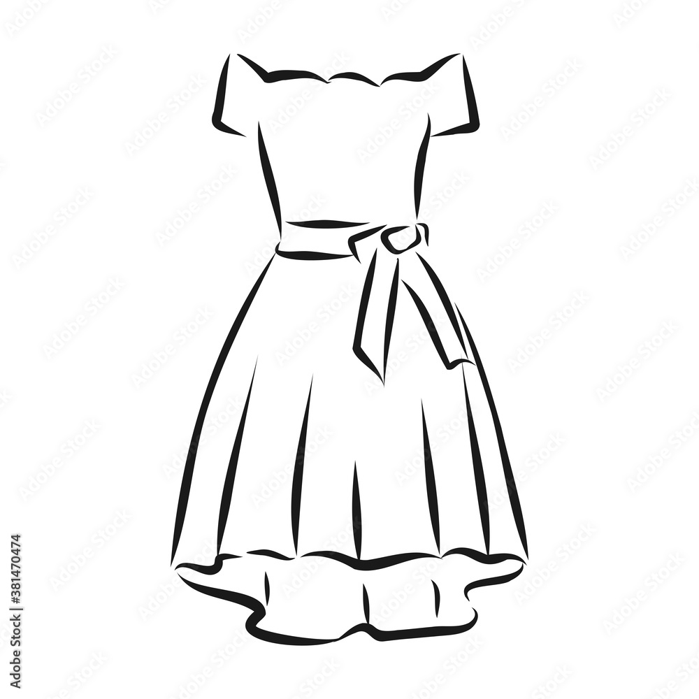 women's dresses. Hand drawn vector illustration. Black outline drawing isolated on white background women's dress, vector sketch illustration women's dresses. Hand drawn vector illustration. Black outline drawing isolated on white background women's dress, vector sketch illustration