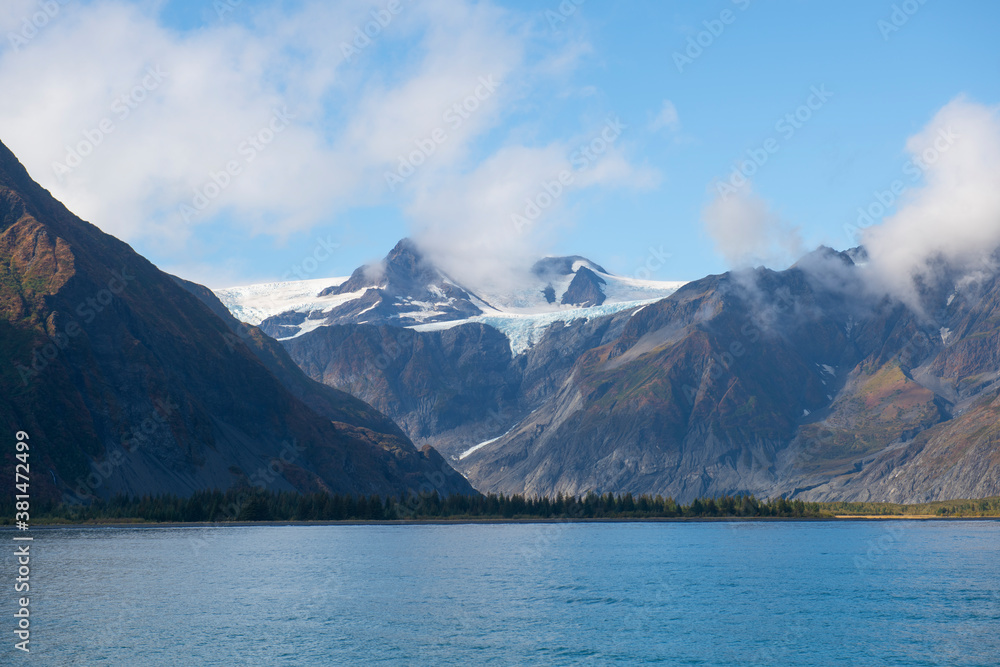 Glacier mountain near Aialik Glacier on Aialik Bay in Kenai Fjords National Park in Sep. 2019 near Seward, Alaska AK, USA.