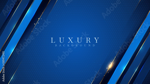 Luxury golden line background blue and sky shades in 3d abstract style. Illustration from vector about modern template deluxe design.
