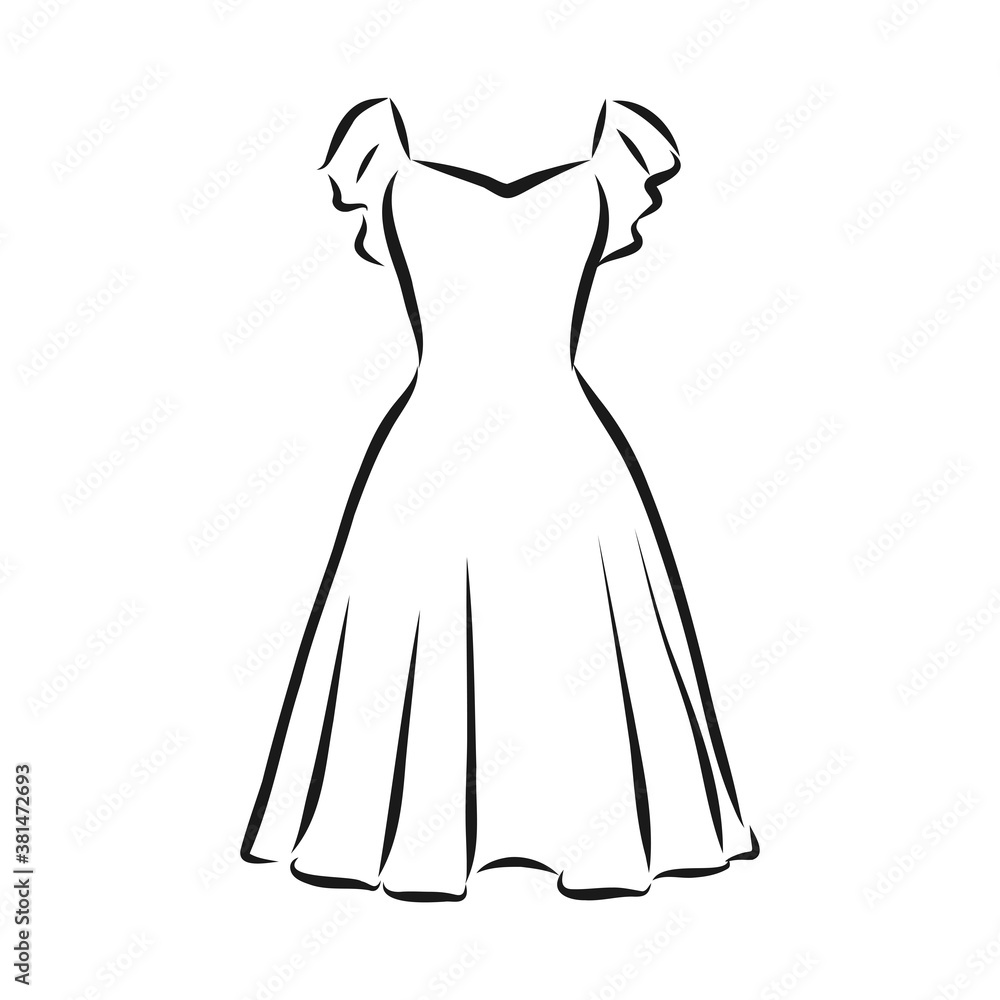 women's dresses. Hand drawn vector illustration. Black outline drawing isolated on white background women's dress, vector sketch illustration women's dresses. Hand drawn vector illustration. Black outline drawing isolated on white background women's dress, vector sketch illustration