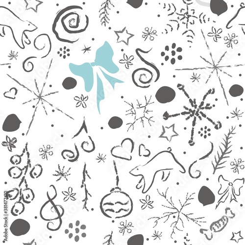 Cute Hand Drawn Winter Pattern. Seamless Texture. Vector Illustration