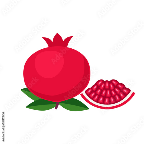 Pomegranate whole fruit with piece flat design