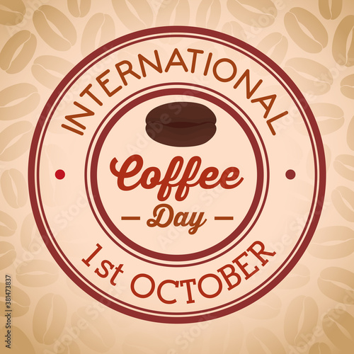 international coffee day poster, 1 october, in round frame vector illustration design