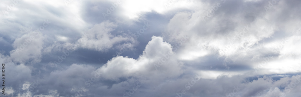 Panorama of rainy sky with voluminous gray clouds Panorama of rainy sky with voluminous gray clouds